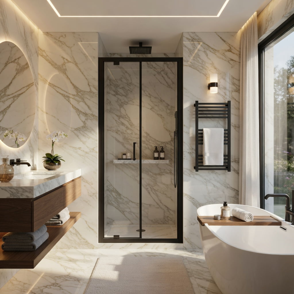 Hommoo Framed Bi-Fold Pivot Shower Door 30" W x 72" H, Aluminum Folding Shower Enclosure with 1/4" Tempered Glass, Reversible Left/Right Installation & Leak-Proof Magnetic Seal, Black & Transparent