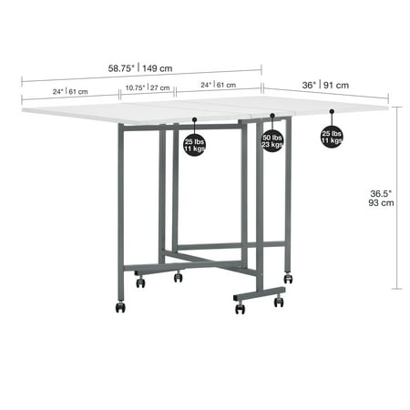 Studio Designs - Mobile Folding Hobby and Fabric Cutting Standing Height Table - Silver / White