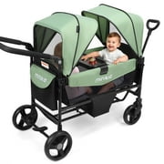 Minikid Baby Stroller Wagon for 2 Kid,Push Wagon Stroller with Canopy,Removable Dinner Plate, 5-Point Harness,Adjustable Handle Bar,Green