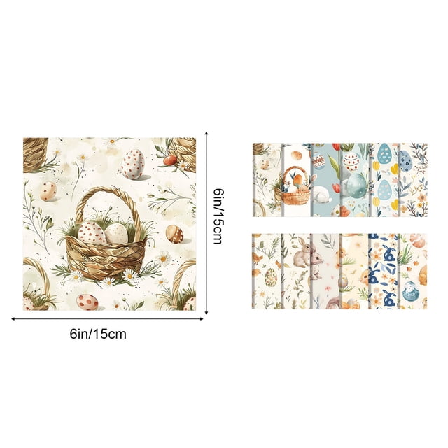 SLYNSHome 12 Sheets Easter Pattern Paper Bunny Rabbit Egg Floral Scrapbook Paper Spring Decorative Craft Paper for DIY Card Making