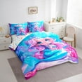 thumbnail image 3 of Feelyou Kawaii Blue Mermaid Bedding Comforter Set 7pcs for Girls, Ocean Marine Princess Queen Bedding Sets, Cartoon Fairy Tale Reversible Queen Sheet Sets, Lightweight Room Decor, 3 of 7