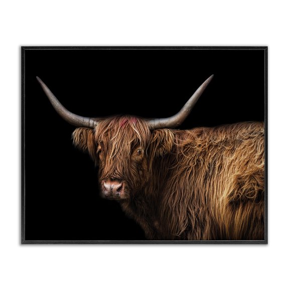 Stupell Industries Rustic Lodge Shaggy Farm Cattle Brown Country Animal Black Framed Giclee Art, 20 x 16, by Marika Moffit