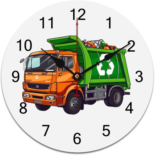 Garbage Truck Wall Clock PVC Round Clock Wall Clock Decorative 50cm/19.69in for Home Office Kitchen