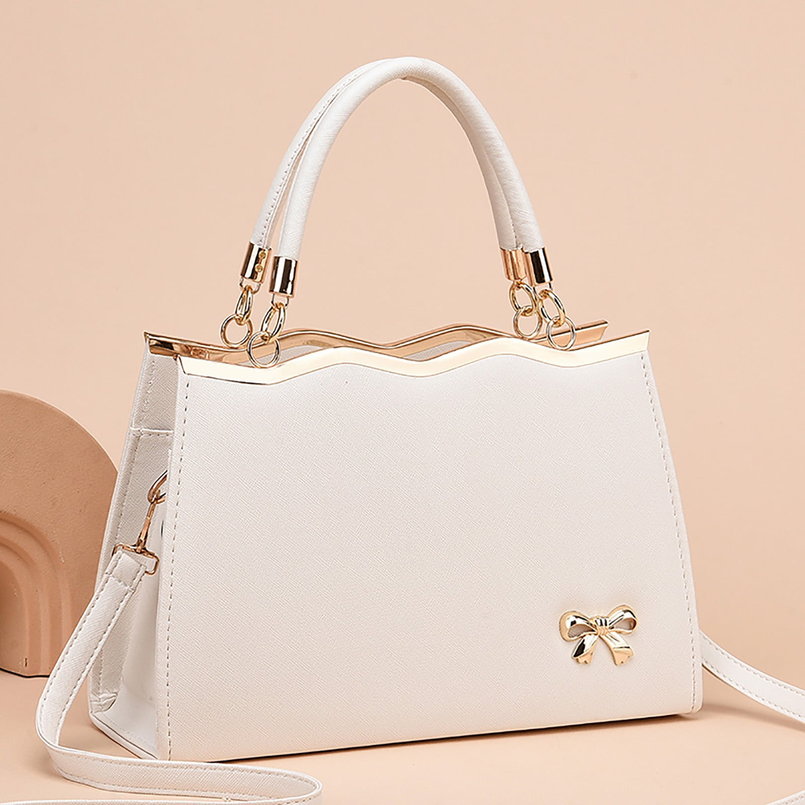 Stylago Womens Fashion Handbags Leather Top Handle Detachable Strap Crossbody Tote Bags Ladies Bow Shoulder Purses for Shopping White
