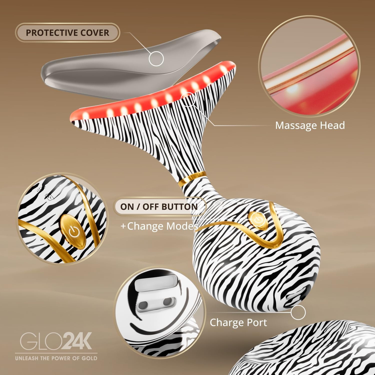 GLO24K Red Light for Face & Neck Beauty Device - 7 in 1 Facial Massager Tool and Neck Care Device for Neckline Care, Face and Neck Massager for Women