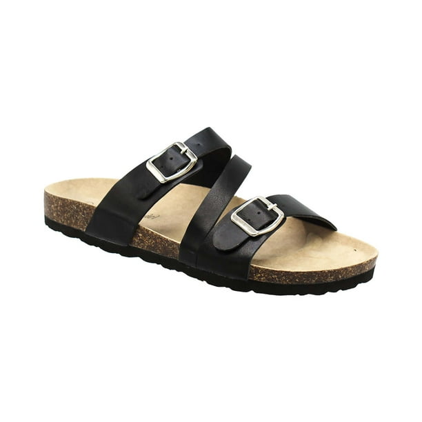 double buckle strap footbed sandals