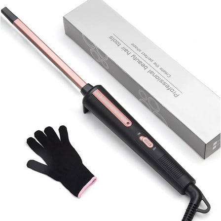 VoluVibe 3/8 Inch Small Ceramic Hair Curling Wand, with 2 Temperature, Include Heat Protective Glove, Rose Pink