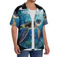 thumbnail image 2 of Balery Watercolor Turtle4 Camisa Casual de Manga Corta con Botones para Hombre, Texturizada, Estilo Cubano, para Playa, Verano-Large, 2 of 5