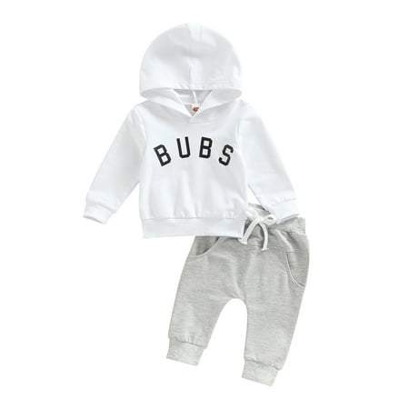 

Toddler Baby Boys Girls 2Pcs Fall Winter Outfits Printed Long Sleeve Hoodie Pullover Solid Elastic Waist Pants Set