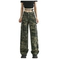 thumbnail image 3 of BKQCNKM Womens Cargo Pants Ladies Four Seasons High Waist Design Loose Wide Leg Camo Straight Leg Jeans Wide Leg Pants For Women Womens Jeans Camouflage L, 3 of 10