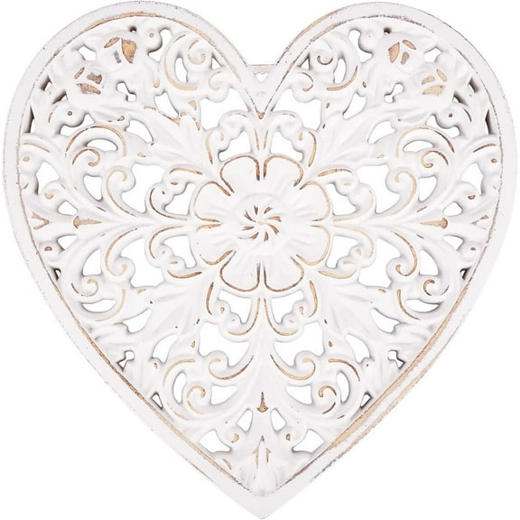 Protoiya Wall Decor Art, Carved Wooden Wall Panel Hanging Decor, Decorative Carved Floral-Patterned Distressed White Wall Panel for living Room Bedroom