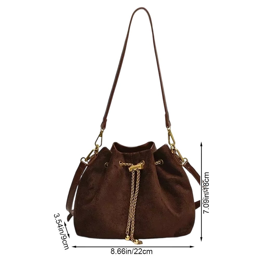 Jiibva Soft Suede Crossbody Bags Drawstring Bucket Purse For Women Thread String Women's Handbags