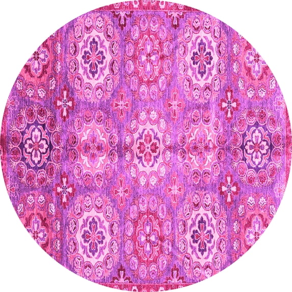 Ahgly Company Indoor Round Abstract Pink Modern Area Rugs, 6' Round