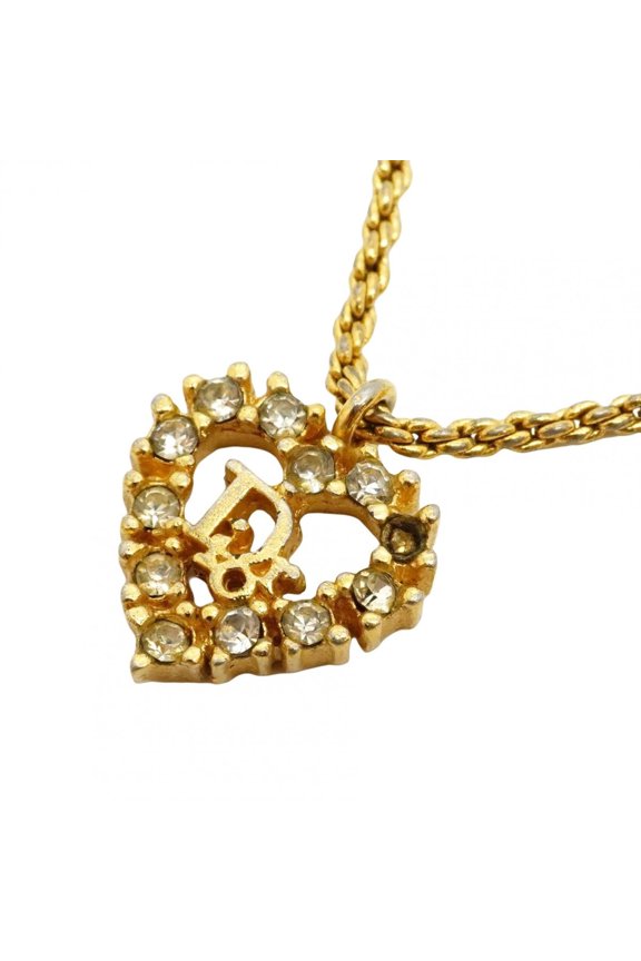 Pre-Owned Christian Dior necklace with heart motif, gold plated rhinestones, for... (Fair)