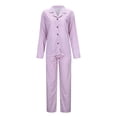 thumbnail image 3 of FUNDUFI Womens Pajama Set Fashion Plaid Printed Long Sleeve Lapel Buttons Up Pajama Shirts Stretchy Sleepwear Pants Breathable Loose Fit 2Pcs Homewear Pajama Sets Comfortable Sleep Clothes, 3 of 7