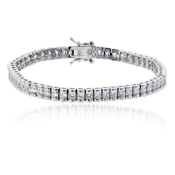Decadence Sterling Silver 2.8mm Round Cut Designer Cubic Zirconia Tennis Bracelet