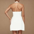 thumbnail image 6 of Qiopertar Women's Casual Halter Neck Dress Sleeveless Square Neck Solid Color Short Dress Stylish Comfy Vacation Beach Party, White S, 6 of 7