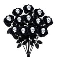 thumbnail image 2 of Halloween Artificial Rose Flower with Skull Head, Fake Silk Rose Bouquet, Red or Black Roses with Mini Skull, 2 of 7