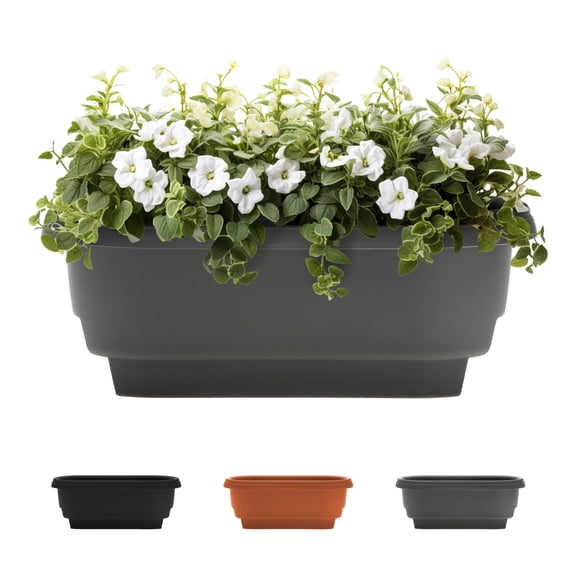 Bloem 24" Plastic Deck Rail Round Planter, 9" H, 24" L, 12" W, Fits Rail Sizes between 4.75" - 5.75" Wide, Charcoal