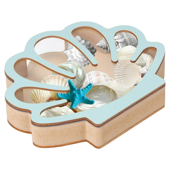 Wood Seashell Display Case with Acrylic Panel Shell Shaped Seashell Display Box Decorative Sea Shell Holder for Collectors