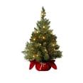 thumbnail image 2 of 23.6in Pre-Lit Tabletop Christmas Tree with Warm LED Lights,Artificial Pine Ornament with Red Velvet Base for Home Office Holiday Decor, 2 of 7
