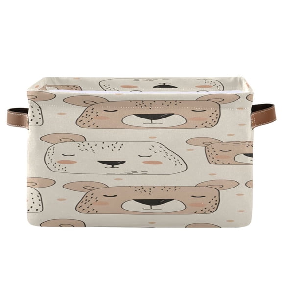 Little Cutie Bear Faces Square Storage Bins with Handles Collapsible Containing Box 1 Pack