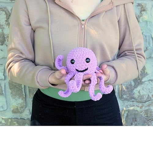 Crochet Kit for Beginners, Crafts for Adults, Fun Stuff -Step-by-Step YouTube Starter Kit - Thick Chenille Yarn and Craft Supplies Included, Cute Amigurumi Art Kit (Crochet Octopus Kit)