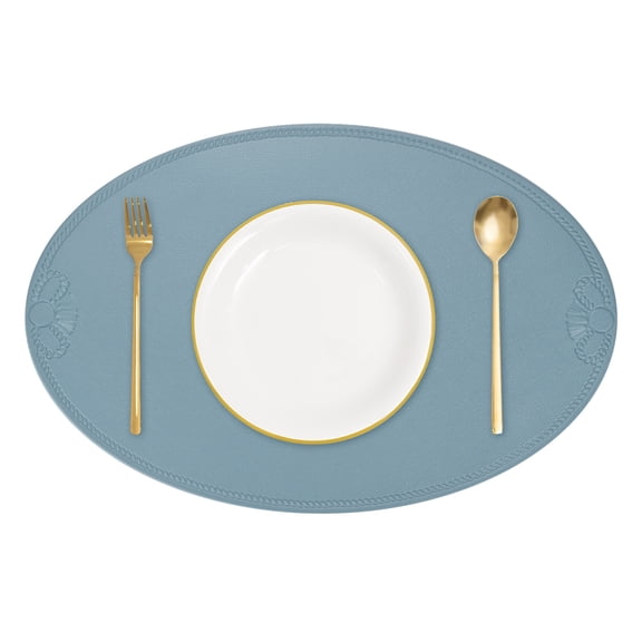 Leather Oval Bow Placemats, Washable Table Placemats, Light Blue