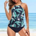 thumbnail image 2 of POINTERTECK Women Vintage Print Tankini Swimsuit High Neck Ruched Tummy Control Top With Shorts Two Piece Bathing Suits Swimwear Set, 2 of 6