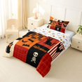 thumbnail image 2 of Manfei Retro Patchwork Halloween Print Twin Comforter Sets for All, Black Orange Ghost Cat Bat Bedding Set, Halloween Reversible, 2 Pieces, 1 Comforter and 1 Pillowcase, 2 of 6