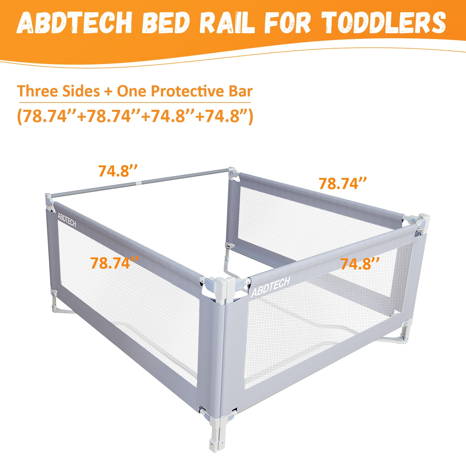 Baby Bed Guard Rail for Toddlers, 3 Packs Bed Guardrail with Protective Bar For King Size Bed 78.7x78.7x74.8”, Reinforced Large S Structure & Height Adjustable