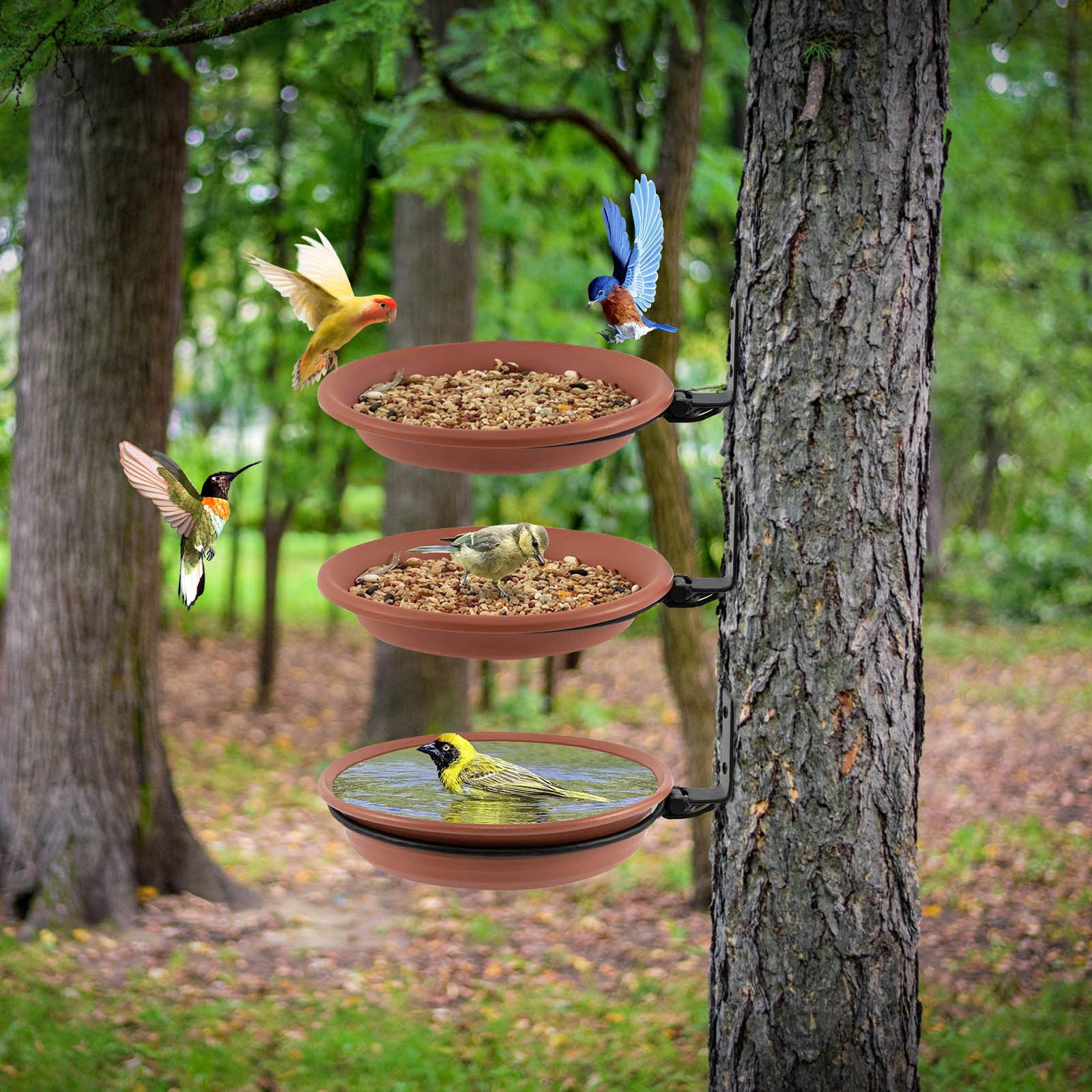 Hodwiequ 3Pc Outdoor Garden Hanging Bird Feeder With 90 Degree Folding Flower Pot Red Free Size