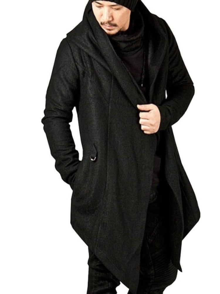 Men's Autumn Fashion Coat Long Sleeve Hooded Cloak Jacket Casual Solid Cardigan