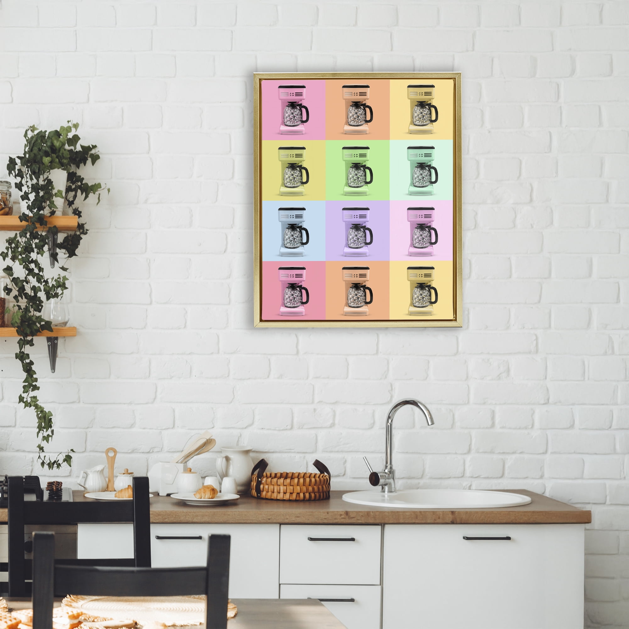 Stupell Industries Disco Coffee Maker Collage Gold Framed Floater Canvas Wall Art, design by LISH Creative