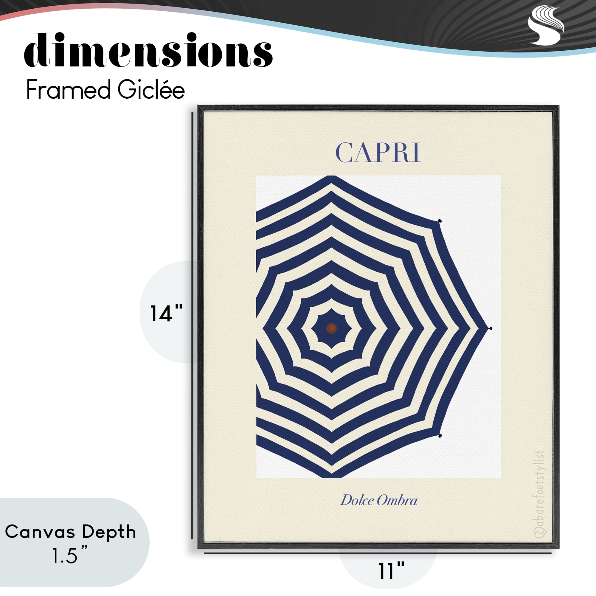 Stupell Industries Capri Striped Umbrella Black Framed Giclee Art, design by A Barefoot Stylist