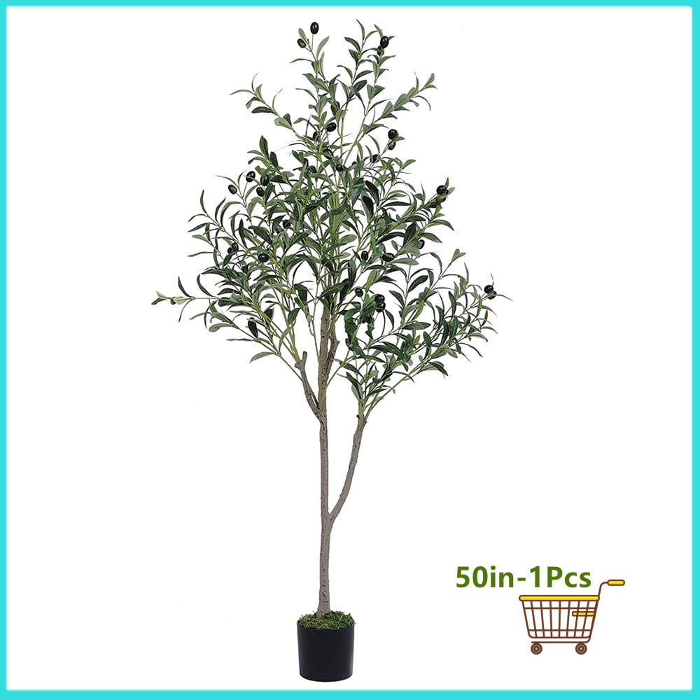 4.6ft Tall Artificial Olive Tree Fake Potted Olive Silk Tree,Large Faux Olive Plant and Fruits Artificial Tree for Modern Home Office Decor Indoor,624 Leaves
