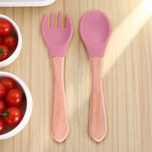 BKER Wooden Handle Fork Spoon Set Tableware Kitchen Cutlery Durable Smooth Finish For Dining Camping Travel