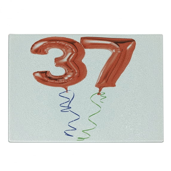 37th Birthday Cutting Board, Older It Gets Flying Party Balloons Surprise Years New Age Birthday Picture, Decorative Tempered Glass Cutting and Serving Board, Small Size, Red White, by Ambesonne