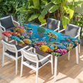 thumbnail image 2 of Ocean Sea Turtle Table Cloths for 5 Foot Rectangle Tables, Blue Coastal Fish Coral Jellyfish Marine Life Patio Waterproof Elastic Fitted Tablecloths, Washable Rectangular Table Cover for Camping, 2 of 8