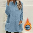 thumbnail image 2 of Fiaer Quarter Zip Pullover Women Plus Size Long Sleeve Long Sweatshirts Warm Loose Fit Solid Pocket Tops Blue L, 2 of 5
