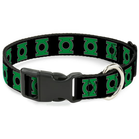 DC Comics Pet Collar, Dog Collar Plastic Buckle, Green Lantern Logo Black Green, 15 to 24 Inches 1.0 Inch Wide