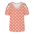 thumbnail image 4 of Cold Shoulder Tunic Tops for Women Graphic Prints V Neck Short Sleeve T-Shirts Loose Fit Summer Casual Blouses (M, Orange|Dots), 4 of 7