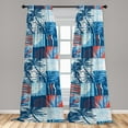 thumbnail image 2 of Exotics Window Curtains, Chill Hawaii Vibes Palm Tree Silhouettes with Stripes and Squares Art, Lightweight Decor 2-Panel Set with Rod Pocket, Pair of - 28"x63", Dark Lavender Dark Pink, by Ambesonne, 2 of 3