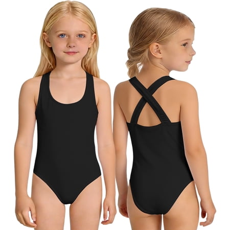 Ticikt Girls and Toddlers Cross-back One-Piece Swimsuit Color:Black Size:7-8 Years