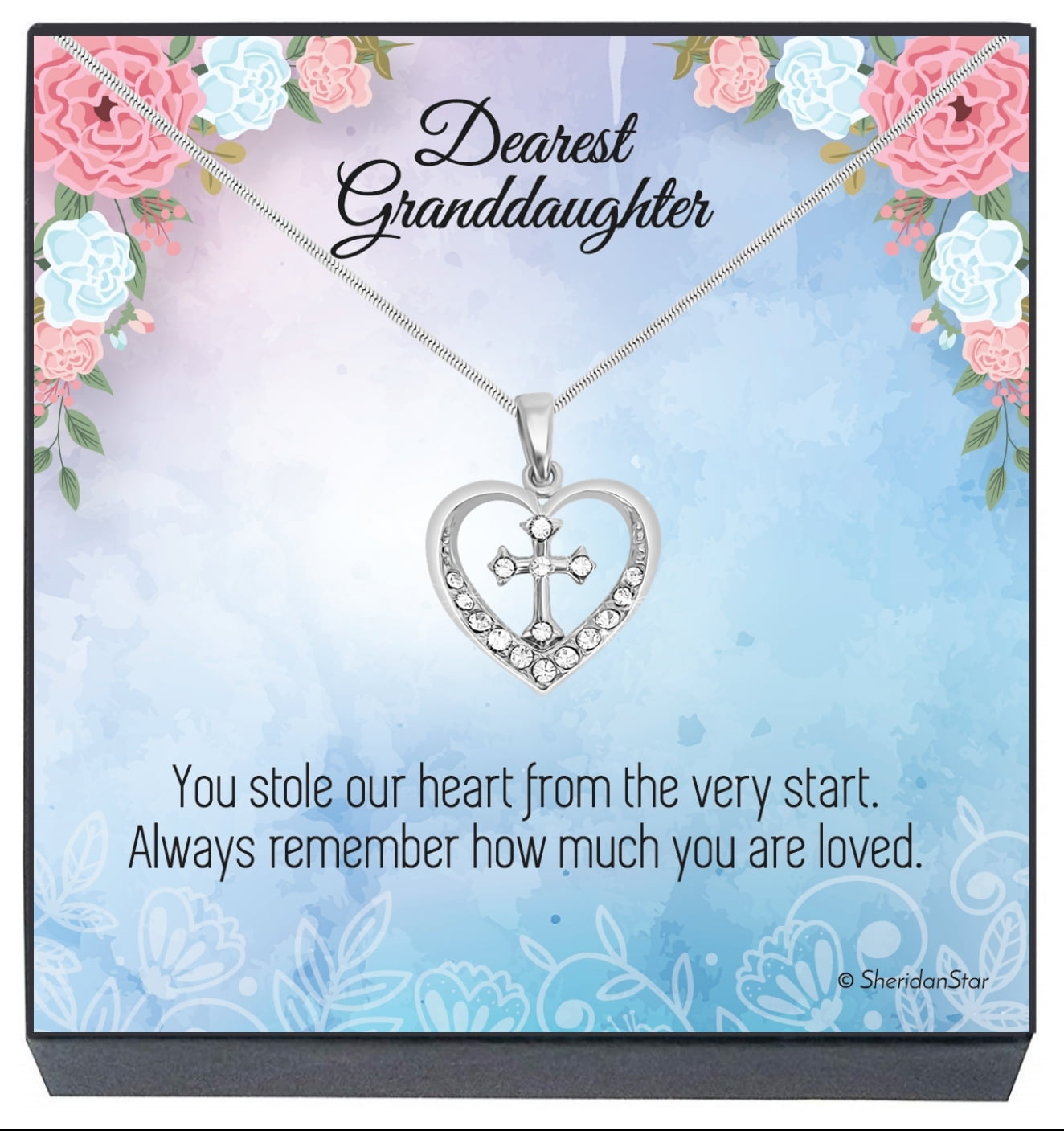 SheridanStar Granddaughter Heart Cross Pendant Necklace, Religious