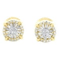 thumbnail image 2 of 10K Yellow Gold Natural Baguette Diamond Circle Halo Flower Stud Earrings 1/5 CT, 2 of 5