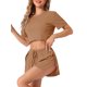 thumbnail image 4 of Conjuntos de pijama de manga corta para mujer INSPIRE CHIC, de punto acanalado, con aberturas laterales, pantalones cortos, 2 piezas, conjuntos de lounge, XS, color camello, 4 of 6