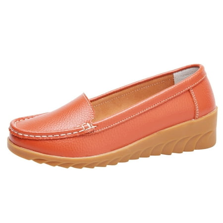 Huesdet Loafers for Women Slip On Platform Penny Loafers Dressy and Work Business Fashion Shoes with Buckle(Orange 7)