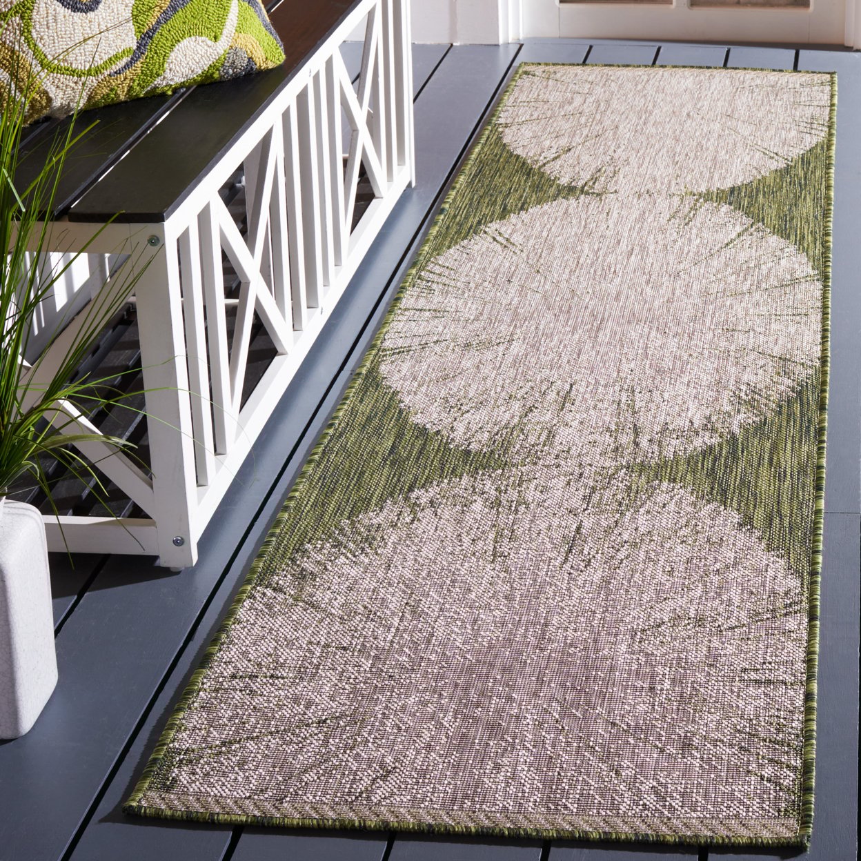 thumbnail image 3 of SAFAVIEH Courtyard Jaymz Radiant Indoor/Outdoor Area Rug, Beige/Dark Green, 2'7" x 5', 3 of 10