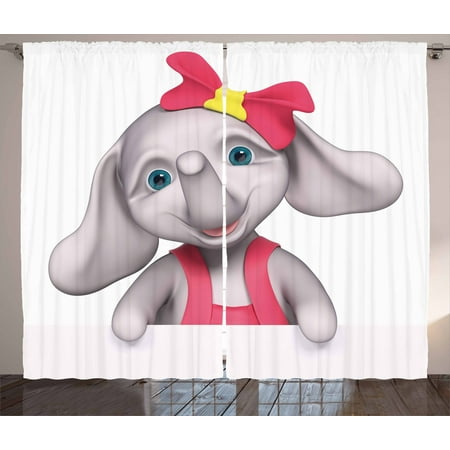 Elephant Nursery Curtains 2 Panels Set Cheerful Baby Girl Smiling